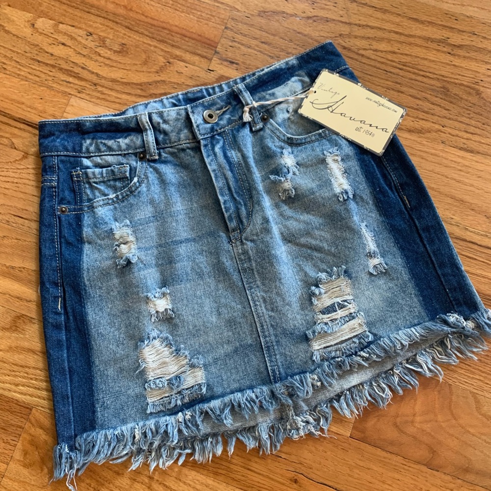 Vintage Havana Distressed Denim Skirt
